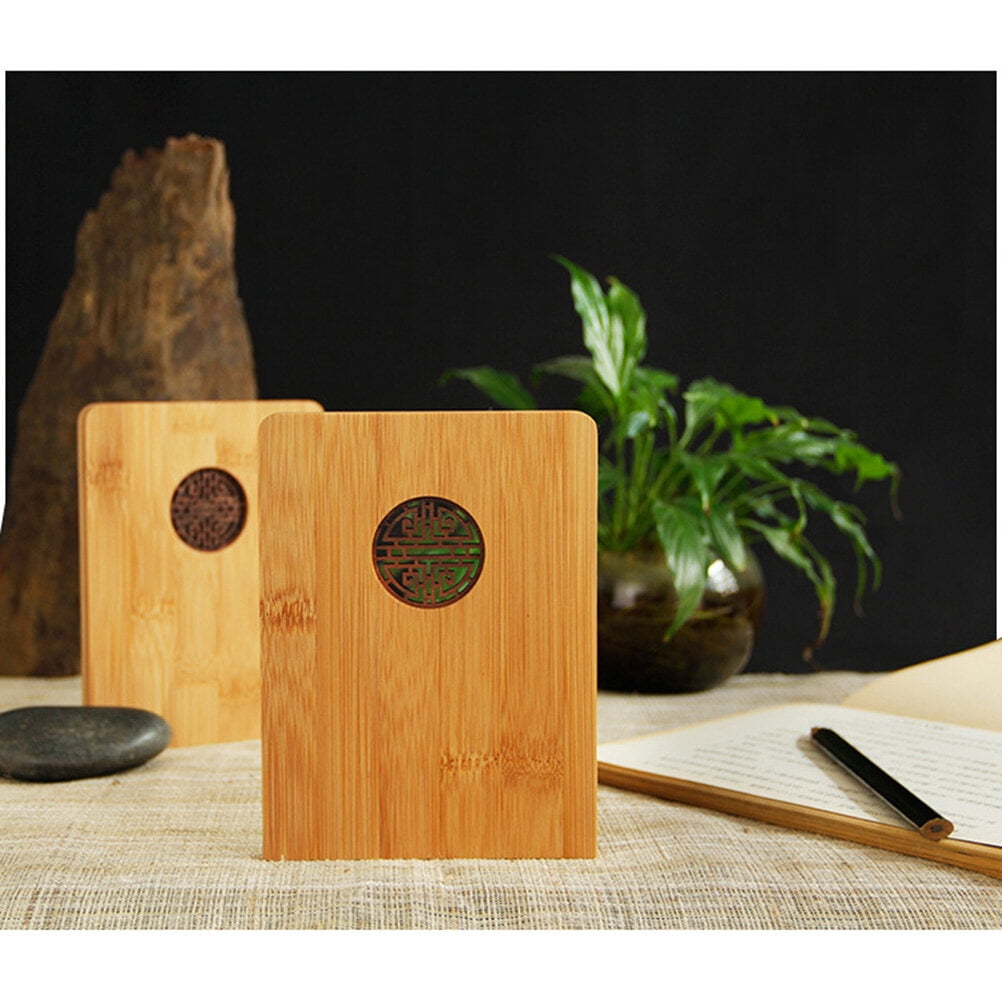 16 x 12cm Classic Vintage Bamboo Bookends Wooden Book Block Hollowout Book Organizer Book Frame