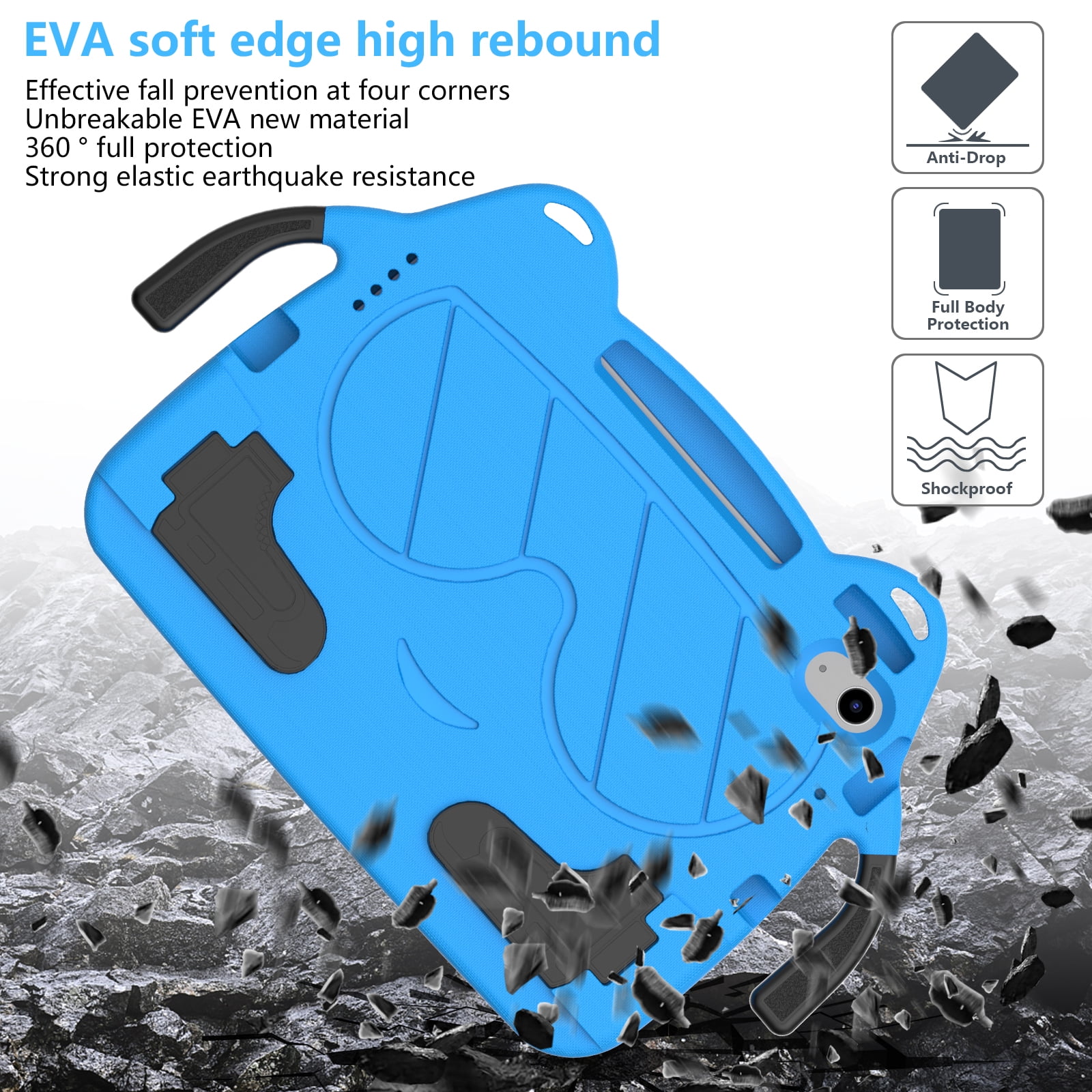 Dteck Cute Kids Case for iPad 10th Generation 10.9 Inch 2022 / iPad Air 5 / iPad Air 4 Silicone Child Proof Boys Girls Case with Built-in Pencil Holder Kickstand Handle Grip for 10.9 Inch iPad,Blue