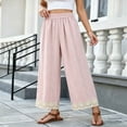 thumbnail image 2 of hlysgo Wide Leg Pants Fashion Lace Hem Elastic Waist Uniform Pants Summer Streetwear Palazzo Slacks with Pockets Pink,M, 2 of 5