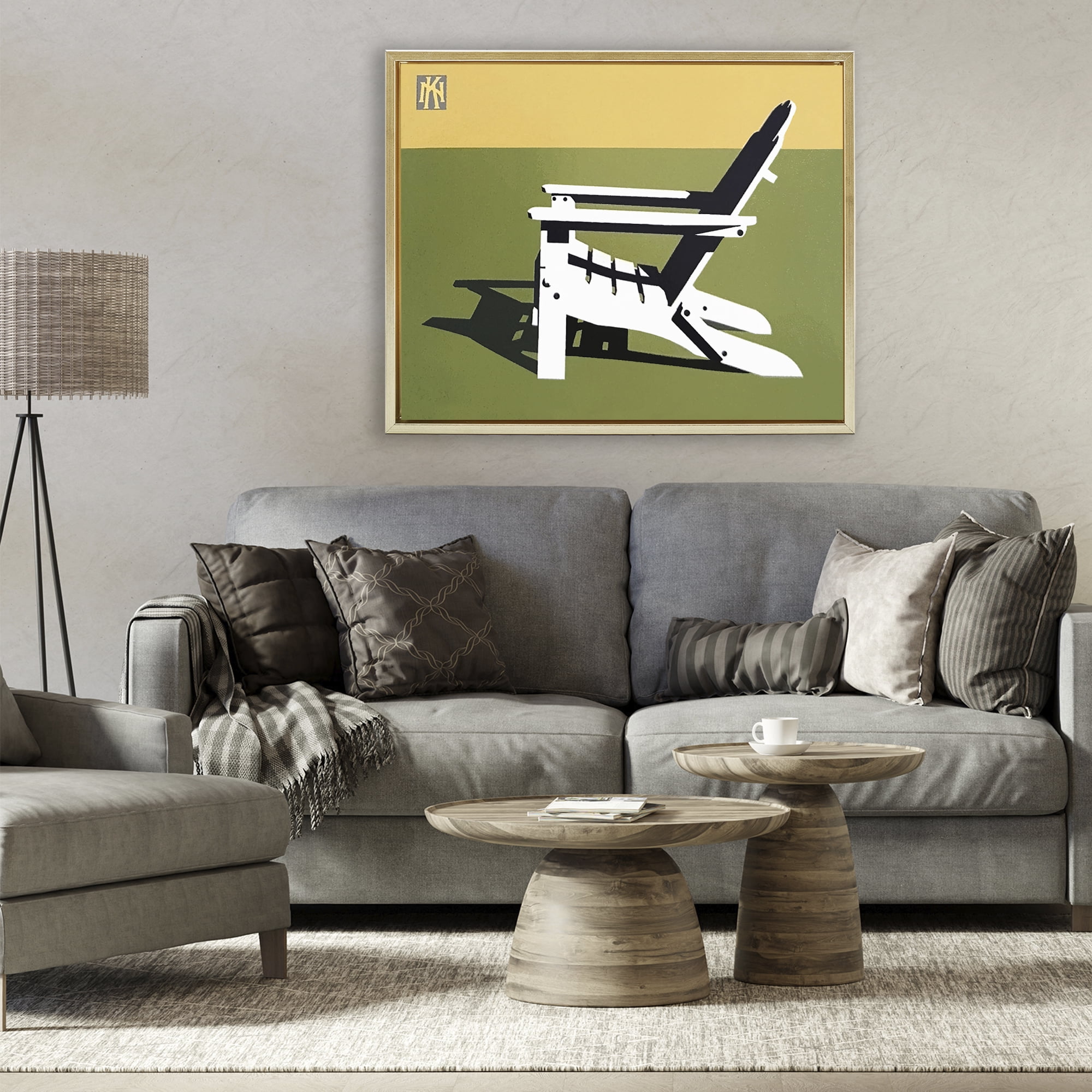 Stupell Industries Minimal Sunlit Lounge Chair Gold Framed Floater Canvas Wall Art, design by Jadei Graphics