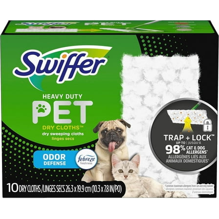 Swiffer Sweeper Pet Heavy Duty Dry Sweeping Cloths with Febreze Odor Defense, 10 count