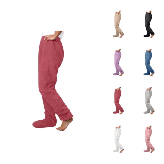 Women'S Footie Pajama Pants 2026 Winter Thermal Comfort Plush Pj Pants Lounge Bottoms Sleepwear