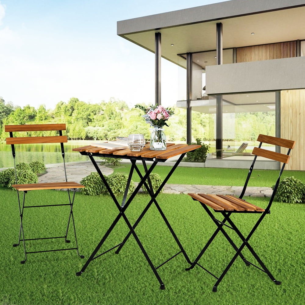 Clearance! Outdoor 3 Piece Folding Chair and Table Set, Solid Teak