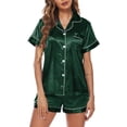 thumbnail image 3 of Pijama de Satén Mujer Cómodo Transpirable Mujer Loungewear Estilo Clásico con Bolsillo en el Pecho para Dormitorio ANGGREK  Otros, 3 of 6