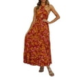 thumbnail image 5 of Qiylii Women Summer Boho Floral Dress Criss Cross Halter Sleeveless Pleated Maxi Long Dress Backless Flower Dress Beachwear, 5 of 7