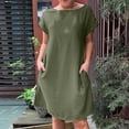 thumbnail image 2 of IROINNID Discount Dress for Women 2023 Casual Cocktail Wedding Guest Dress Round Neck Short Sleeved Dress Fit&Flare Dress,Olive Green, 2 of 6
