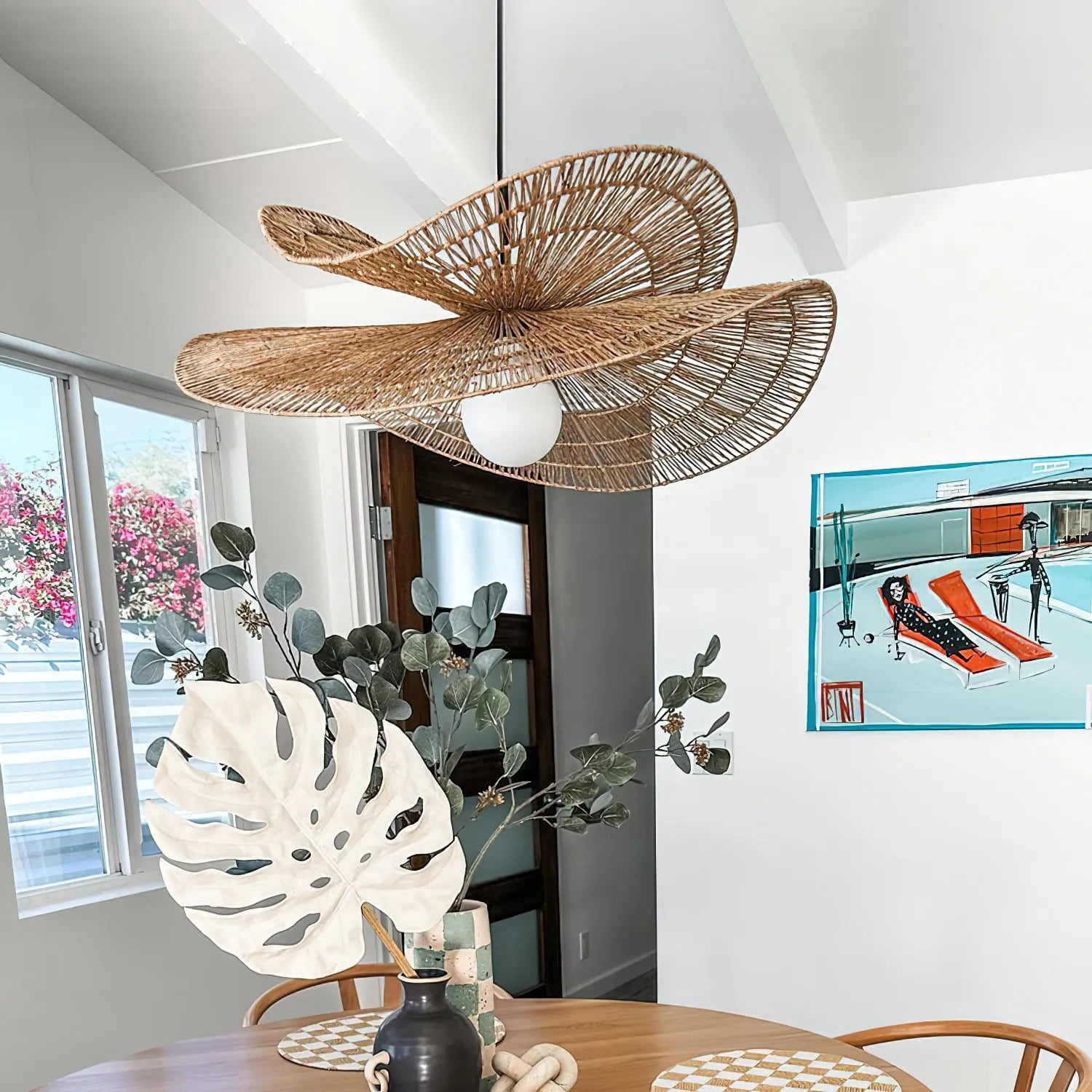 UEEYAC Handwoven Wabi-sabi Rattan Pendant Light Retro B&B Bedroom Living Room Creative Restaurant Chandelier