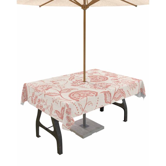 Fsddascl Abstract Spring Floral Outdoor Tablecloth - 60x84 Inch Rectangle Dining Table Cover, Farmhouse Summer Botanical Rustic Waterproof Outdoor Table Cloth with Umbrella Hole & Zipper for Patio