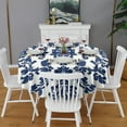 thumbnail image 2 of Blue and White Pioneer Flower Round Tablecloth 60" X 60",Wrinkle Wipeable Table Cloth for Kitchen Dining Room Picnic Patio Party, 2 of 6