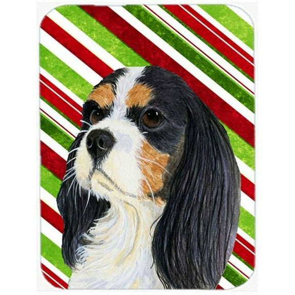 Cavalier Spaniel Candy Cane Holiday Christmas Glass Cutting Board - Large