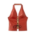 thumbnail image 3 of Bustier Tops for Women Pu Leather Lace Up Deep V Neck Backless Halter Crop Top Rave Outfits, 3 of 3
