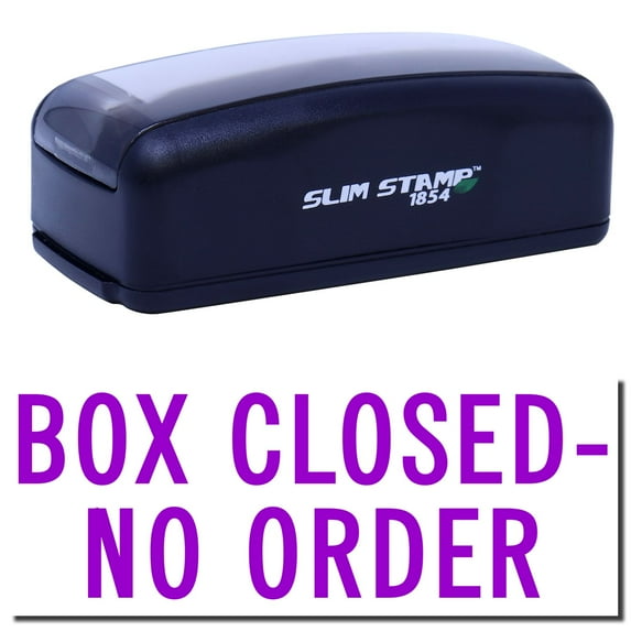 Large Pre-Inked Box Closed No Order Stamp, Slim 1854, Ultra Slim Design, Impression Size 1-13/16" by 2-1/2", Up to 25,000 Impressions - Purple Ink