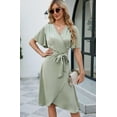 thumbnail image 5 of Womens Summer Dresses Casual Short Sleeve V Neck Strap Lacing Sexy Midi Dress Wrap Party Club Sundress (Green,Medium), 5 of 6
