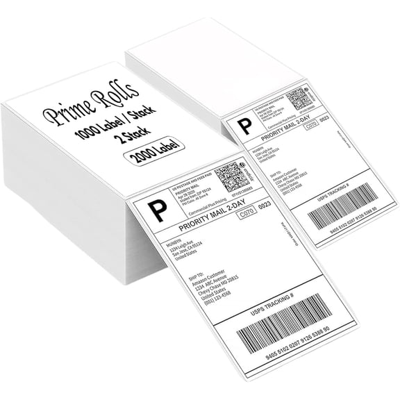 4” x 6” Fanfold Direct Thermal Shipping Labels – 2000 Labels (1000 per Stack, 2 Stacks) Water & Oil Resistant, Strong Adhesive – Compatible with Rollo, MUNBYN & Zebra Printers