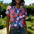 thumbnail image 4 of Women Hawaiian Shirt Soft Cool Summer Hawaii Tshirts Beach Tropic Print V Neck Button up Tops Floral Short Sleeve Tops Royal Blue M, 4 of 5