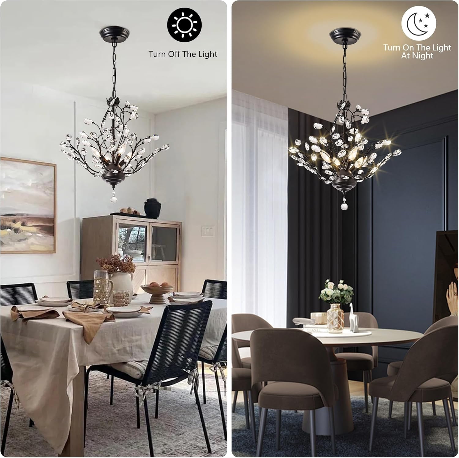 Maxax 4 - Light Vintage Small Crystal Chandelier Modern Semi Flush Mount Ceiling Light Fixture Chandelier Lighting for Kitchen Bedroom Living Room Dining Room Hallway Foyer