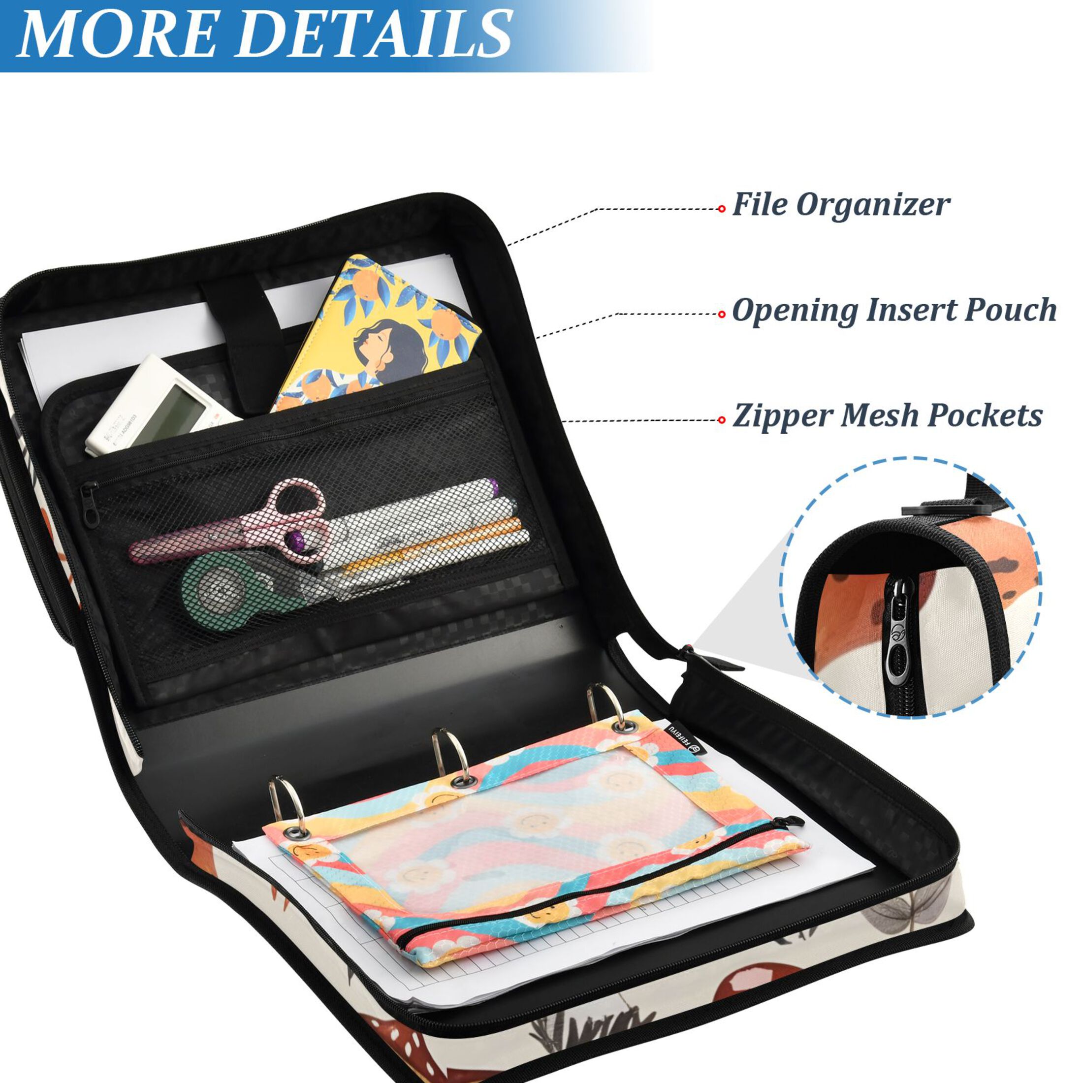 ALAZA Zipper Binder Cute Mushroom 3 Ring Trapper Keeper File Folder Organizer Bag