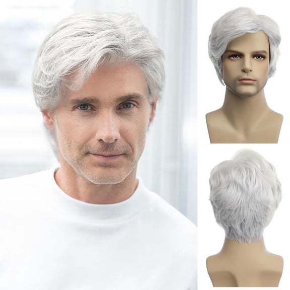 Tuobo Men's Short Wavy Fashion Twist Wig, White, 1-Count