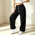 thumbnail image 5 of CQONEPT Womens Parachute Pants Wide Leg Baggy Pants Quick Dry Y2K Elastic Waist Streetwear Outdoor Jogger Track Pants Black XXL, 5 of 6