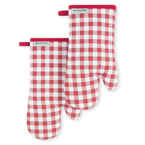 Juego de 2 guantes de cocina KitchenAid Gingham Passion Red de algodón