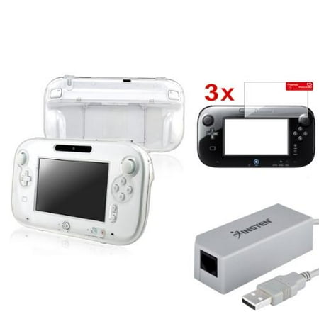 Insten USB Lan Ethernet Adapter+Crystal Case+3pc Clear Screen Protector For Wii U