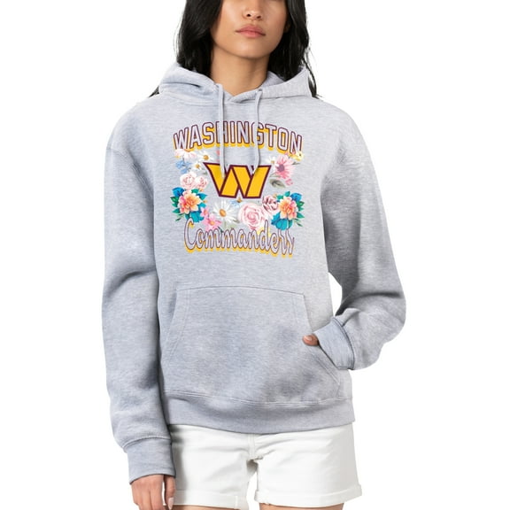 Women's G-III 4Her by Carl Banks Heather Gray Washington Commanders Flowers Team Logo Graphic Fleece Pullover Hoodie