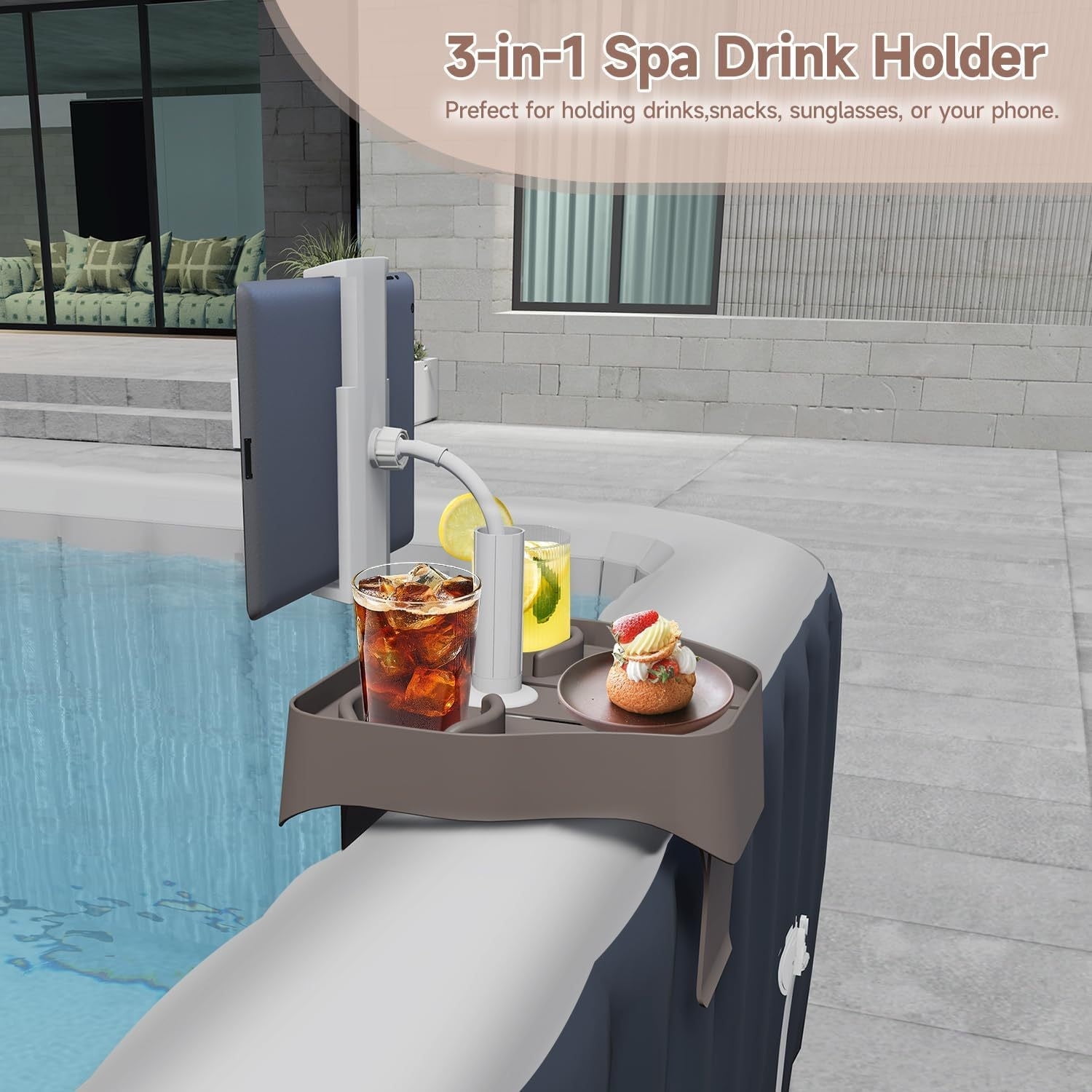 sdhkgrrt Adjustable Pool Caddy, 3-in-1 Adjustable Cup Phone Caddy, Essential Hot Tub Spa Poolside Organizer, Must Have Summer Pool Accessory, Floating Drink Tray Phone Holder