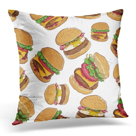 CMFUN White American Cheese Burger and with Egg in Using Coloring Sketch Technique Bacon Pillow Case Pillow Cover 20x20