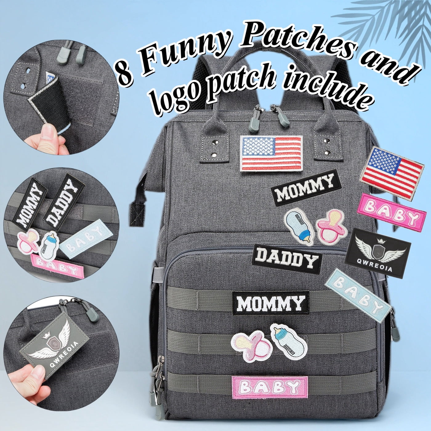 Diaper Bag Backpack for Dad and Mom with USB Charging Port Stroller Straps and Insulated Pocket,army military Travel Nappy Backpack (Dark Grey)