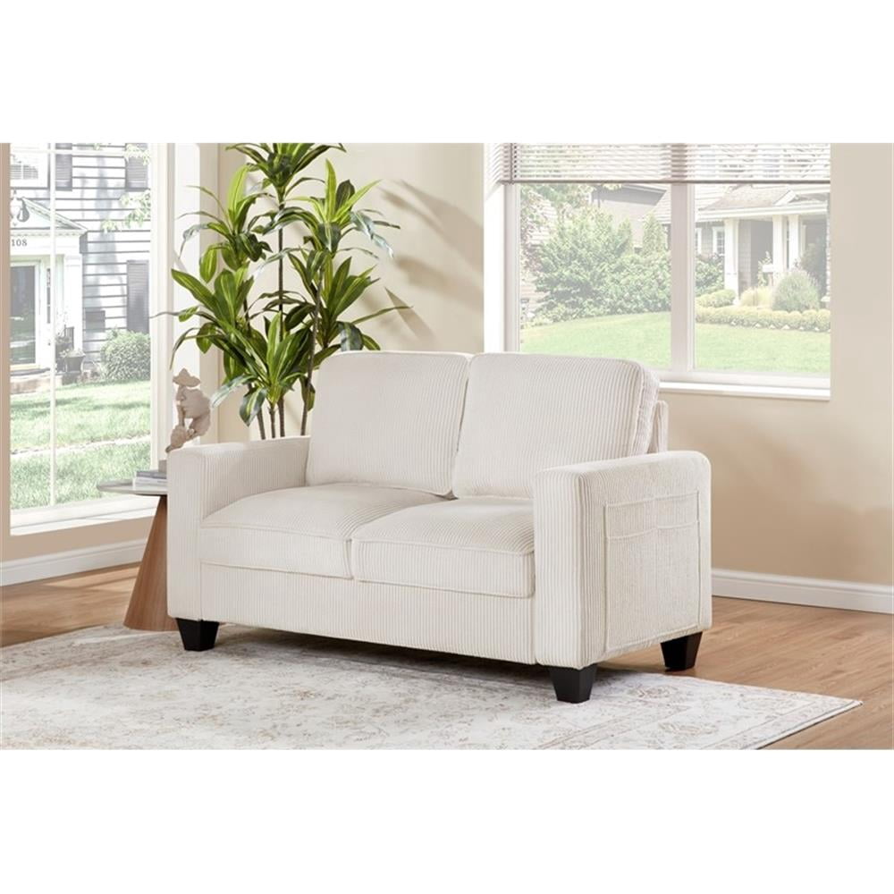 Bowery Hill 57"W Corduroy Loveseat Sofa with USB and Side Pockets in Beige