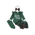 thumbnail image 1 of Gupgi Christmas Infant Girl Outfit 3Pcs Baby Letter Print Ruffle Long Sleeve Romper+Plaid Layered Ruffle Shorts+Socks, 1 of 9