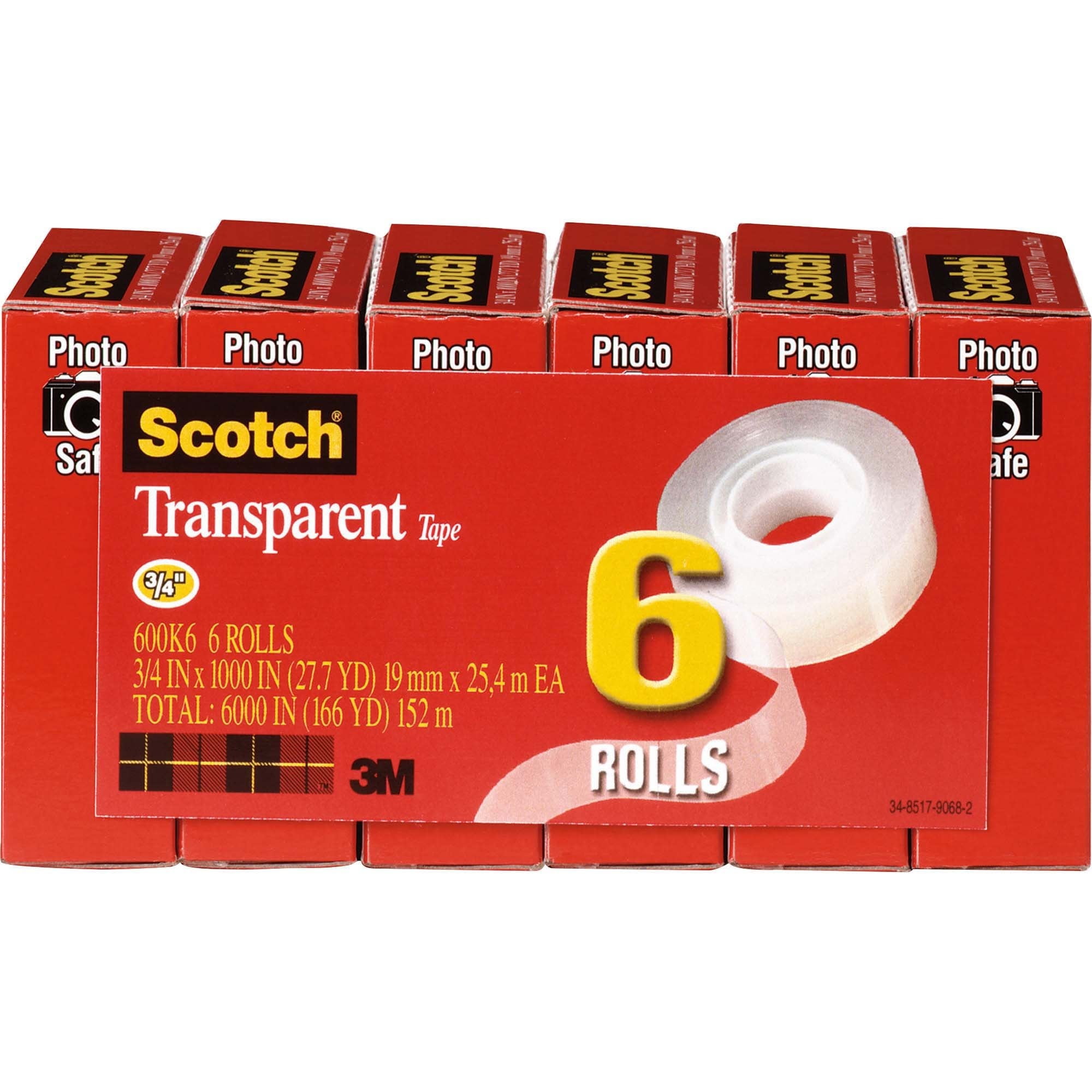 Scotch, MMM600K6, Transparent Tape - 3/4'W, 6 / Pack, Clear