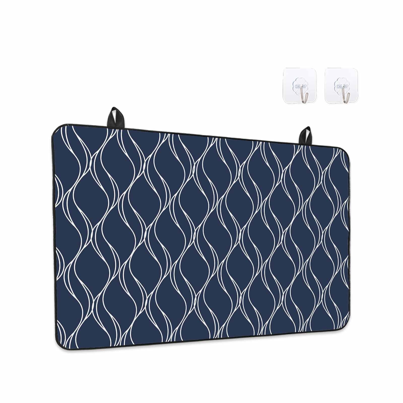 Wavy Lines Stove Top Cover for Electric Stove, Heat-proof & Non Slip Glass Top Stove Cover Protector, Abstract Minimalist Pattern Navy Blue Kitchen Flat Cooktop Rubber Mat 24x21 Inches