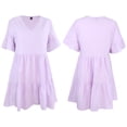 thumbnail image 5 of FANCYINN Women’s Sweet Shift Tunic Dress Short Bell Sleeve V Neck Causal Swing Red Ruffle Mini Dress with Pockets Light Purple M, 5 of 6