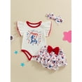 thumbnail image 4 of Douhoow Baby Girl 4th of July Outfits 0-18 Months Infant Letter Print Flying Sleeve Romper with Star Bow Shorts and Headband, 4 of 9