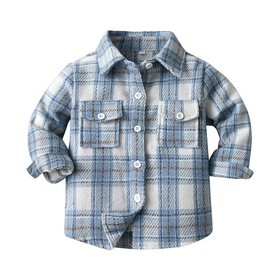 Hessimy Toddler Boys 'Shirt - Casual Long Sleeve Button Up Collared Shirt – Button Up Shirt with Chest Pocket for Toddler Boys(Blue,6-12 Months)