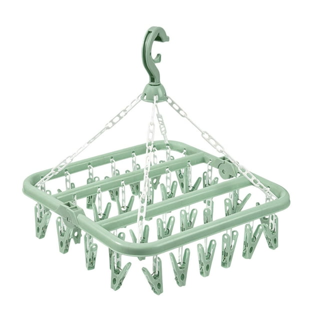 BINGLI Folding Hanging Hanger, 32 Clips Multi Functional Windproof Socks Clip, Clothes Hanger Household Plastic Clothes Socks Clothes Hanger Space Saving Socks Towel Clips