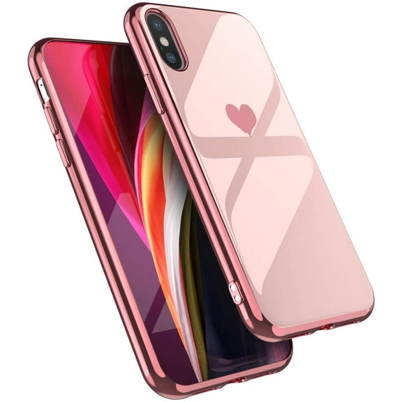 Case for iPhoneX iPhone Xs, Soft Silicone TPU Slim Case Electroplated Heart Phone Case Simple Luxury Shockproof Protective Case -Pink Heart