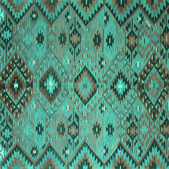 Ahgly Company Machine Washable Indoor Square Southwestern Turquoise Blue Country Area Rugs, 4' Square