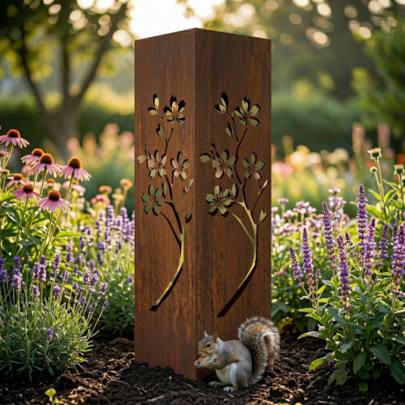 Rustic Garden Column Natural Rustic Decor Weathered Steel Landscape Sculpture Outside Summer Art Walkway Outdoor Metal Light Cover Sculpture Modern Statues Decor
