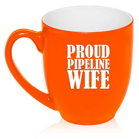 

16 oz Large Bistro Mug Ceramic Coffee Tea Glass Cup Proud Pipeline Wife (Orange)