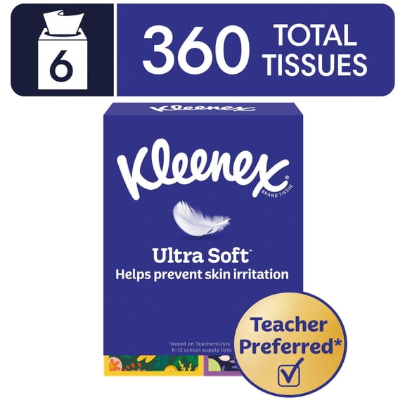 Kleenex Ultra Soft 3-Ply Cube Box Facial Tissues, 6 Pack (360 Total Tissues)