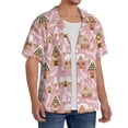 thumbnail image 2 of Balery Gingerbread Houses Pink Wonderland Camisa Casual de Manga Corta con Botones para Hombre, Texturizada, Estilo Cubano, para Playa, Verano-4X-Large, 2 of 5