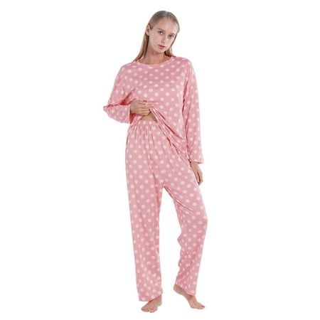 

Xmarks Womens Cute Round Neck Long Sleeve Pjs Sleepwear Polka Dots Pajama Set US 6-14
