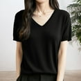 thumbnail image 2 of Arlun Women's Short Sleeve V-Neck Sweaters Casual Lightweight Solid Color Knit Sweater Soft Comfortable Base Layer Pullover Tops Black XL, 2 of 5