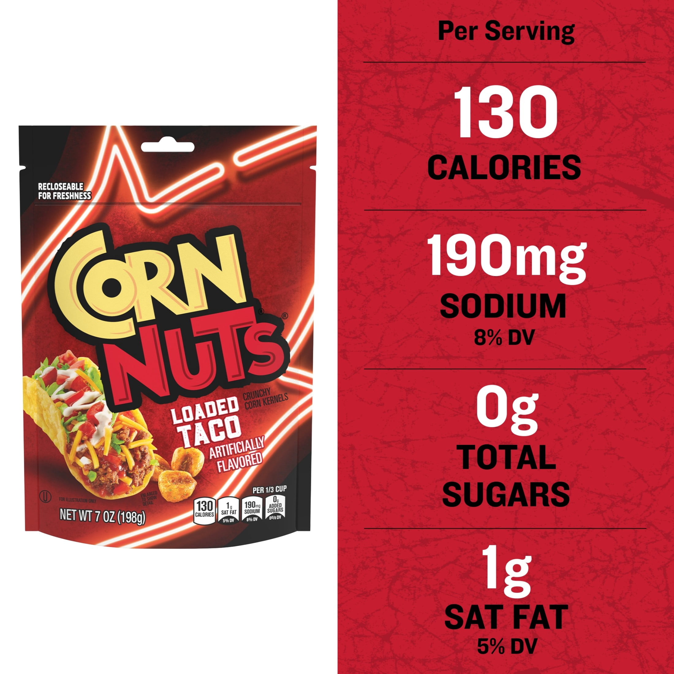 (2 pack) CORN NUTS Loaded Taco Flavor Plant-Based Snack, 7 oz  Plastic Bag