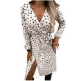 thumbnail image 2 of Fankiway Liquidation Robes à Manches Longues Mode Femmes Col en V Manches Longues Bandage Taille Haute Robe Chemise Robes Femmes Grande Taille Liquidation, 2 of 8
