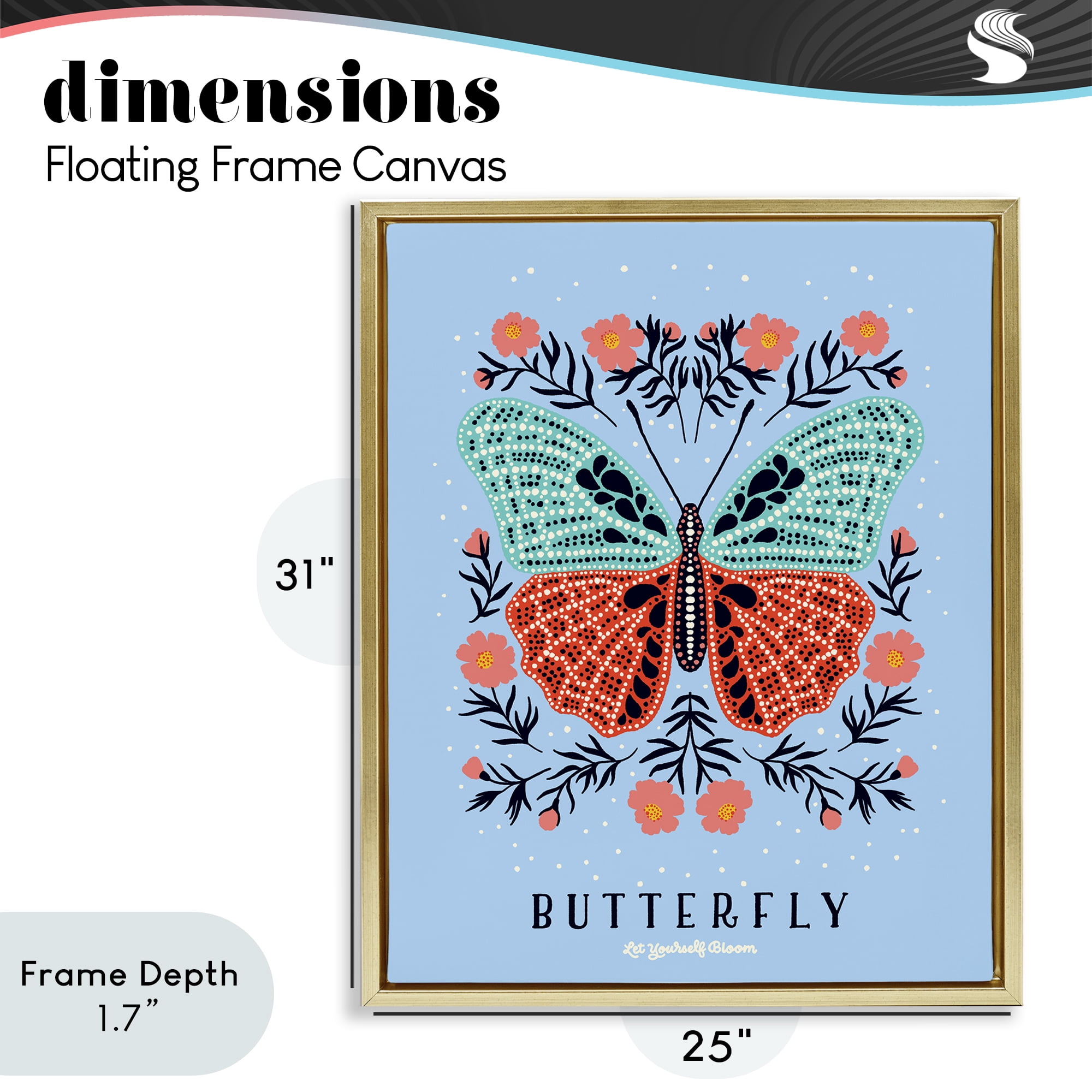 Stupell Industries Butterfly Symmetry on Blue Gold Framed Floater Canvas Wall Art, design by Indira Prieto | IndySign