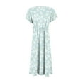 thumbnail image 5 of Women's Summer Floral Print V-Neck Waisted Short Sleeve Dress with Ruffled Hem - Casual A-Line Stretch Dress for Outdoor, Party, or Daily Wear,Mint Green M, 5 of 5