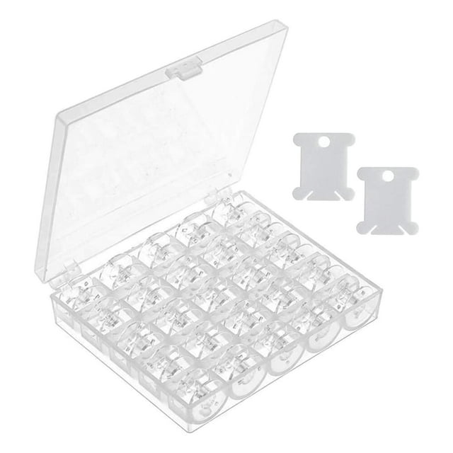 Juego de 25 bobinas de plástico transparentes para máquina de coser. Claro